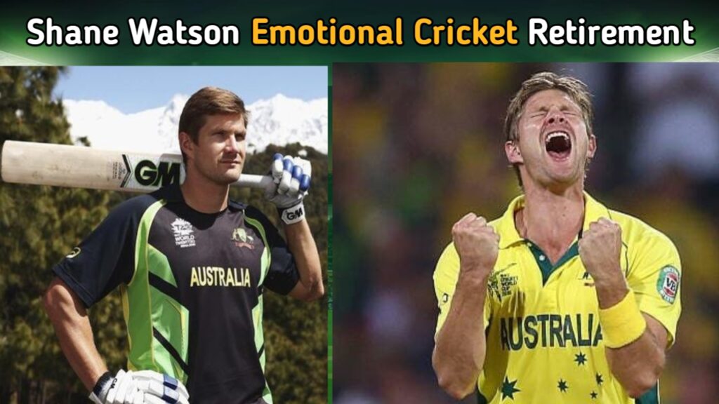 Shane Watson Emotional Cricket Retirement Tribute Australian cricketer Shane Watson shown in two contrasting emotions — calm and composed with his bat, and overwhelmed with emotion during his farewell match. A powerful visual symbol of an emotional Cricket Retirement.