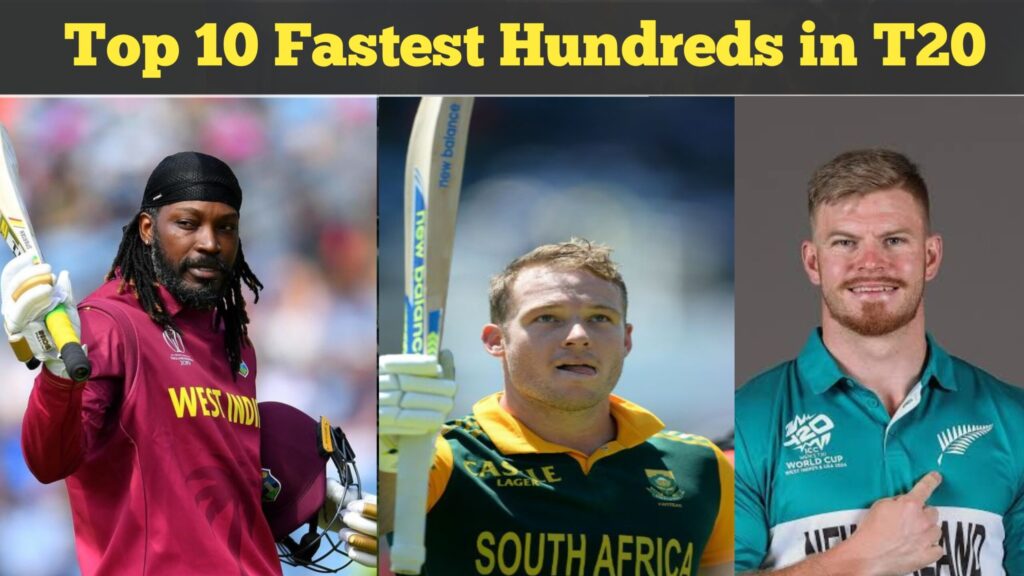 Collage of cricketers including David Miller,Chris Gayle, who scored the Fastest Hundreds in T20.